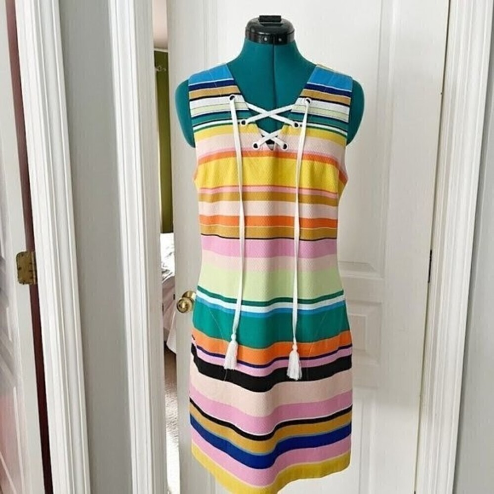 Tracy Reese x Anthropologie Coastal Casual Stripe Sleeveless Shift Dress XKNL17 - Picture 3 of 13
